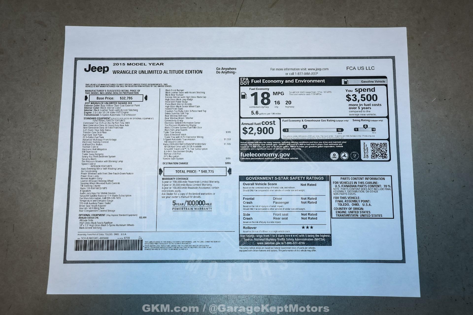 2015 Jeep Wrangler Unlimited Altitude